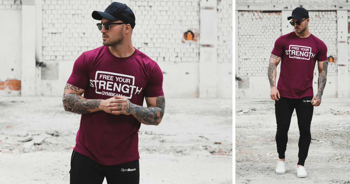 Ανδρικό T-shirt Free Your Strength Maroon White - GymBeam